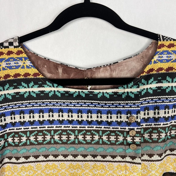 Jimmy Yoo Tunic Top Womens 2X Multi Aztec Striped Satin Tie Dye Hem Lagenlook - Picture 3 of 13